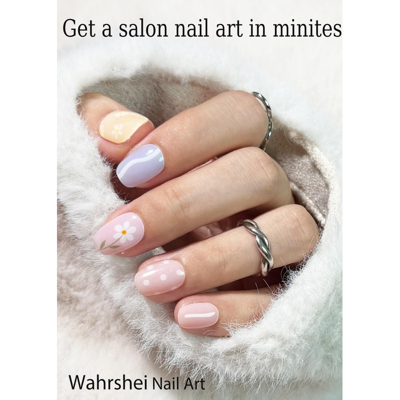 Spring Semi Cured Gel Nail Strips, Flower 20pcs Adhesive UV