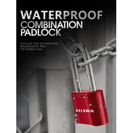 DELSWIN Heavy Duty Padlock Combination Lock - 4 Digit Combo Lock with 2.5 Inch Long Shackle, Outdoor Waterproof Padlock for Gate, Fence, Shed, School & Gym Locker (Red,1Pcs)