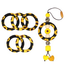 WEWAYSMILE 5 Piece 65mm Silicone Beads Ring Bulk Focal Beads Water Transfer Printing Silicone Beads for DIY Make Handicrafts, Keychains, Necklaces, Lanyards Etc (Black Sunflower)