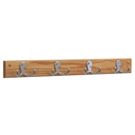 Wooden Mallet, Nickel, Light Oak 4 Double Prong Hook Rail/Coat Rack