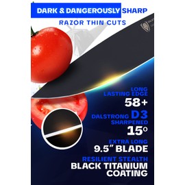 Dalstrong Chef Knife - 9.5 inch - Shadow Black Series - Black Titanium Nitride Coated - Razor Sharp Kitchen Knife - High Carbon 7CR17MOV-X Vacuum Treated Steel - Sheath - NSF Certified