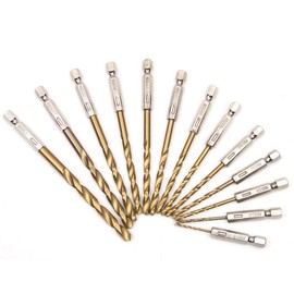 Gasea 13pcs 1.5mm - 6.5mm HSS Titanium Coated Drill Bit Set with 1/4" Hex Shank, Quick Change Twist Drill for Woodworking, Plastic and Metal