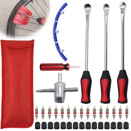GOMETY 39 pieces tyre lever, tyre mounting iron, 30.5 cm mounting lever tool, tyre lever tool spoon, tyre spoons, lever tyre change set with 3 x wheel rim protectors for motorcycle, bicycle tyres