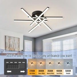 Modern LED Ceiling Light, Flush Mount Geometric Criss-Cross Linear Close to Ceiling Light Fixture, 5CCT Color Selectable Sand Black Minimalist Lamp for Living Room Bedroom Dining Room,36W 2800LM