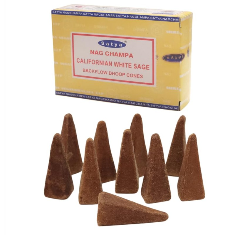 Satya Nag Champa Backflow Incense Cones Californian White Sage -