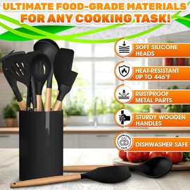 14Pcs Kitchen Utensils Set - Silicone Cooking Utensils Set Silicone Kitchen Utensils Set - Black Kitchen Utensil Set Silicone Utensils Set for Cooking