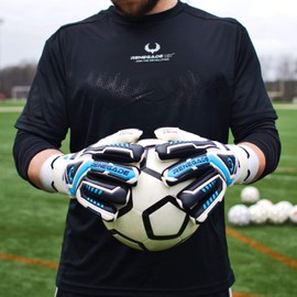 Renegade GK Talon Cryo Goalie Gloves with Pro-Tek Fingersaves | 3.5+3mm Hyper Grip & 4mm Duratek | White, Gray, Blue Soccer Goalkeeper Gloves (Size 6, Youth, Kids, Negative Cut, Level 2)