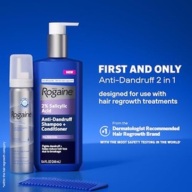 Rogaine Champú y acondicionador 2 en 1 anticaspa para hombre, 2% ácido salicílico combate la caspa y alivia la picazón del cuero cabelludo, ayuda a re