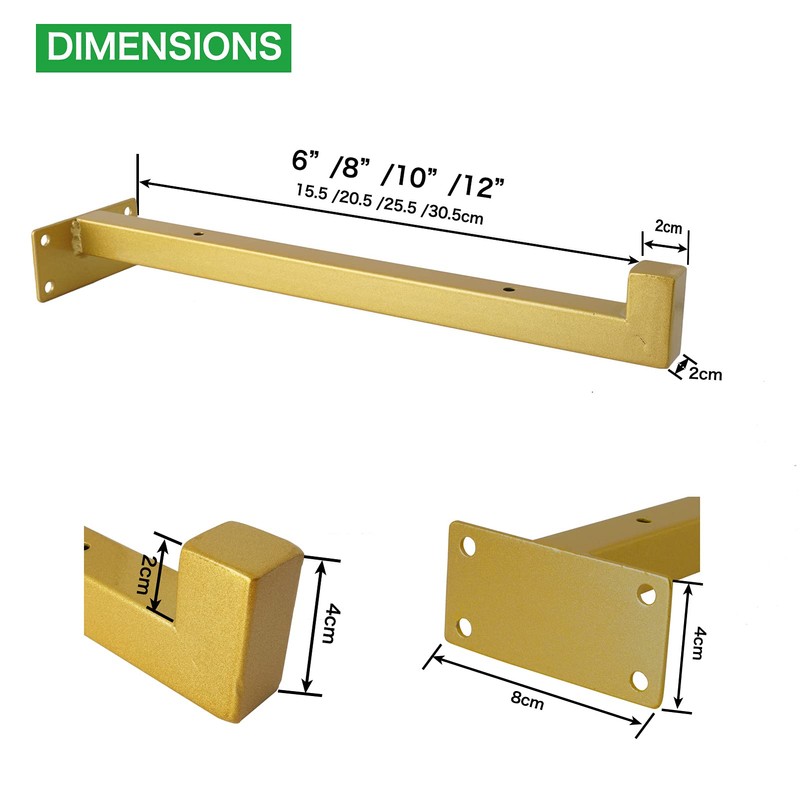 EZYDECOR Shelf Bracket 10 Inch Gold Shelf Brackets Wall Mounted