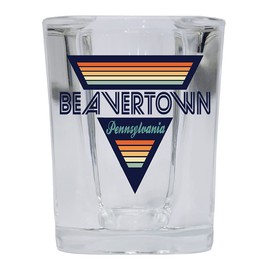 R and R Imports Beavertown Pennsylvania 2 Ounce Square Base Liquor Shot Glass Retro Design