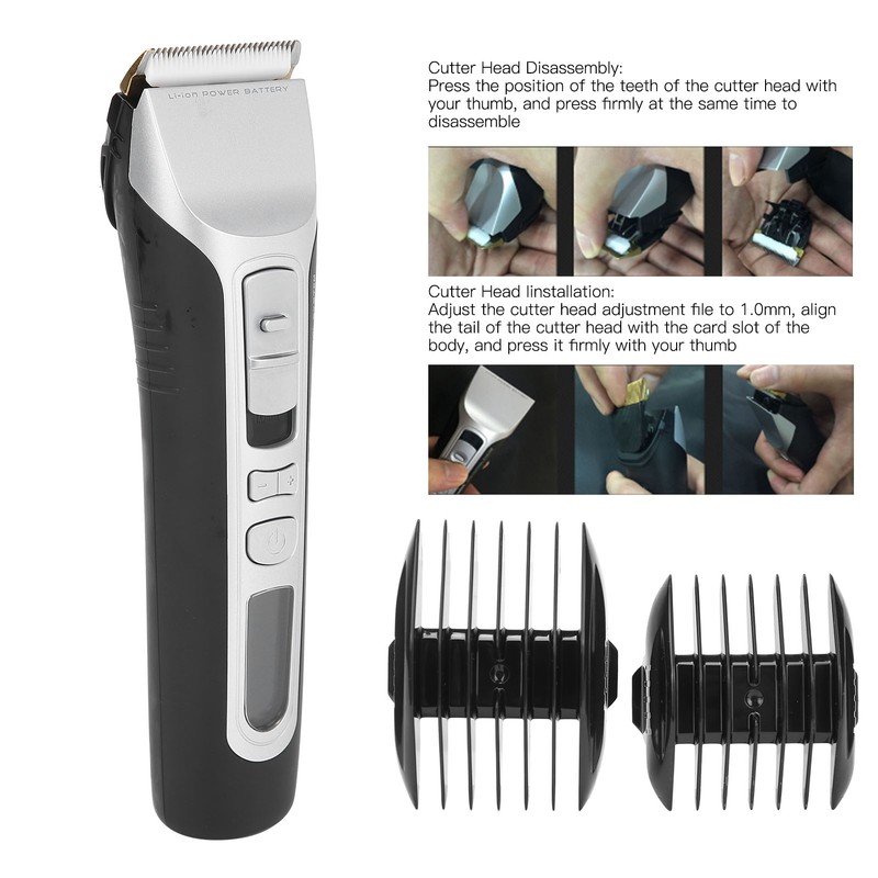 Men Electric Hair Clipper Cutter LCD Display Guide Combs Hair