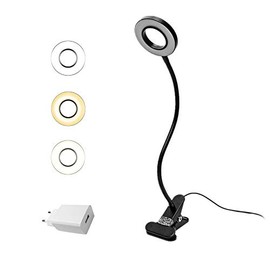 EYOCEAN EYOCEAN LED reading lamp, gooseneck clamp lamp, eye care clamp light, 3 modes & 10 dimming levels, clamp light for office home use, CE adapter included, 8W, black