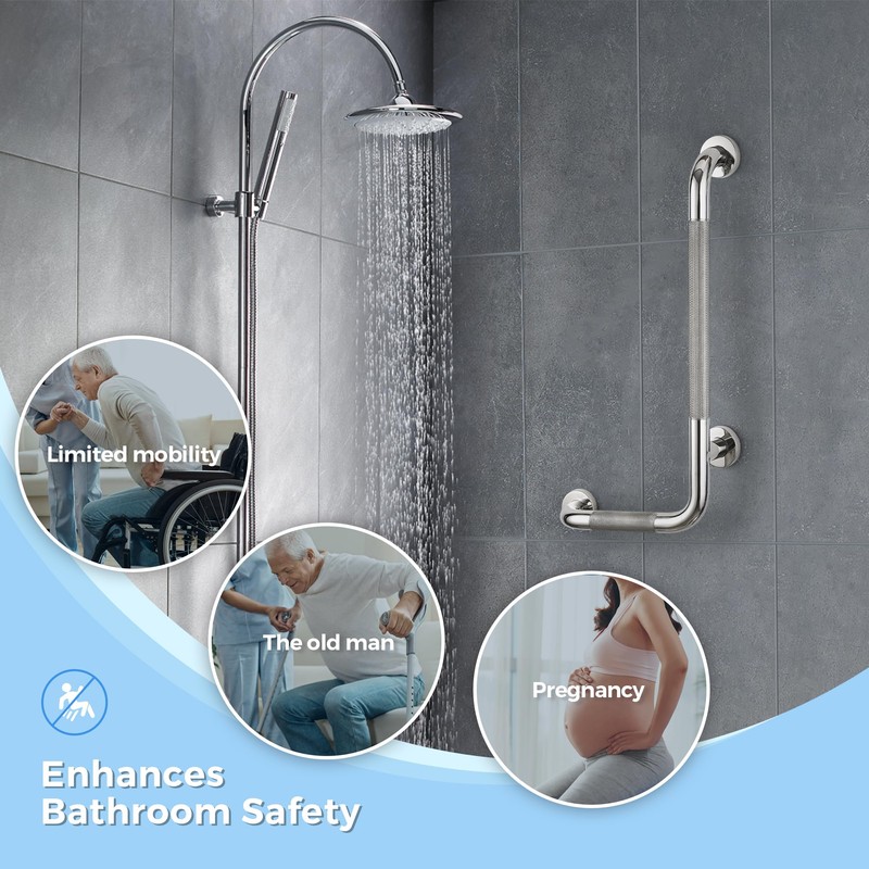 L-Shaped Grab Bars for Shower, 24x12 Inch Stainless Steel Grab