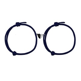 KINBOM 2pcs Magnetic Couple Bracelets, Love Heart Mutual Attraction Matching Bracelets for Couples Braided Relationship Rope Adjustable Bracelets for Girlfriend Boyfriend (Navy Blue)