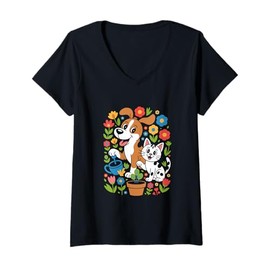 Womens Puppy and Kitten Mama – Dog and Cat Lover V-Neck T-Shirt
