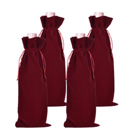 BOOPANREE 4 Pcs velvet wine bags, Wine Champagne Gift Bag With Drawstring,red Wine Drawstring Bottle Bags cloth for housewarming/party/birthday/wedding/bottle decoration bag (Wines Red)