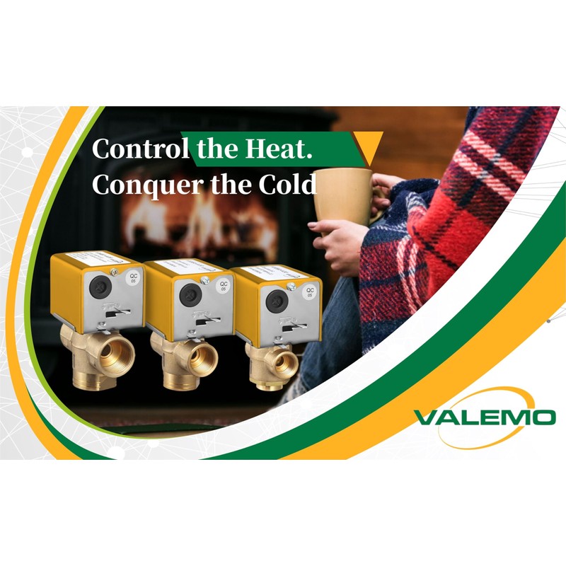 Valemo V3212-A1S Motorized Zone Valve, 3-way, 1/2" Sweat, Normally Closed,