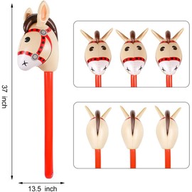 4PCS Inflatable Stick Horse - LIYDE Pony/Christmas/Western Cowboy/Horse Baby Shower Birthday Party Decorations Supplies Favours Inflatable Horse Head Costume Stick (37 Inches)