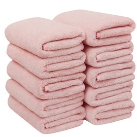 Microfiber Face Towels, Set of 10, Approx. 13.8 x 29.5 inches (35 x 75 cm), Soft, Fluffy, Fast, Water Absorbent, Quick Drying, Breathable, Popular, For Home and Business Use (Deep Pink)