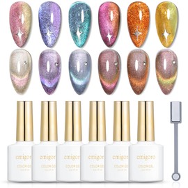 emigoro Magnetic Nail Gel with Magnet, Magnetic Gel, Glitter Gel Nail Set, Beginner, Nail Gel Nail Color, Summer, Self Flashing, Galaxy, Blue, Cat Eye, UV / LED Compatible, Color Gel Set, 6 Colors