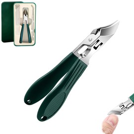 Eagle Beak Beveled Nail Clippers, Long Handle Wide Jaw Opening Anti-Splash Slanted Nail Clippers Set, Super Sharp Oblique Large for Thick Nails, Seniors & Ingrown Care (Green)