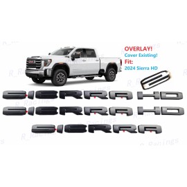 Auto 3PCS OVERLAY Matte Black SIERRA HD Emblems Fit 2024+ GMC SIERRA HD 2500HD 3500HD