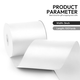 HimBen - Cinta de satén de 3 pulgadas y 25 yardas de ancho, color blanco, rollo de cinta grande de tela sólida para cortar ceremonias, bodas, inauguraciones, fiestas, sillas, costura, festivales
