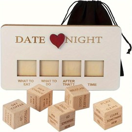 Wooden Date Night Decision Dice – Romantic Couples Game Set with 5 Dice & Storage Bag, Fun Gift for Him & Her