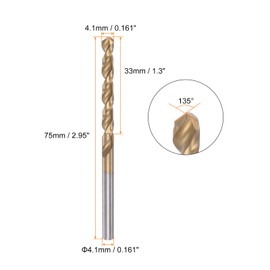 sourcing map Twisted Drill Bit 4.1 mm Titanium Coated (HSS-E) M42 High Speed Steel 8% Cobalt Straight Shaft for Stainless Steel Aluminium Alloy Metal