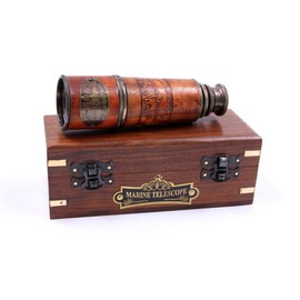 Handcrafted Telescope | with Box | Functional Vintage Replica Brass Nautical Antique Telescope | Brass Nautical Spyglass & Collectible Decor 15 Inches