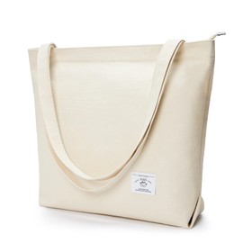 KALIDI FANCY FOREST Women's Tote Bag, Large Capacity, Shoulder Bag, Large Size, Canvas Tote, Mother's Bag, Shoulder Bag, Canvas, Plain, For School, Commuting to Work, with Zipper, white, Large