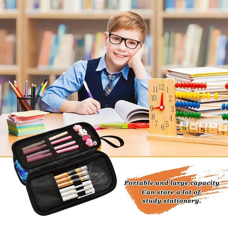 Big Capacity Pencil Case Abstract Cool Dragon Fire 3 Compartment