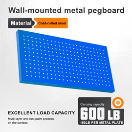 Metal Pegboard Panels 24" x 12" 4 Pack Heavy Duty Steel Pegboard Wall Organizer, Garage Utility Tools Pegboard Storage System for Workbench, Shop, Shed Modular Peg Board Organizer Board Kit (Blue)