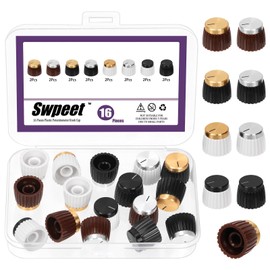 Swpeet 16 Stück 8 Farben 20x16mm 6mm Knurled Welle Push-on Potentiometer Knopf Sortiment Kit, Kunststoff & Metall Potentiometer Volumen Control Drehknopf, Knopf für Verstärker