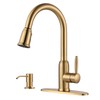 Gold Kitchen Faucet with Soap Dispenser, WOWOW Stainless Steel Kitchen