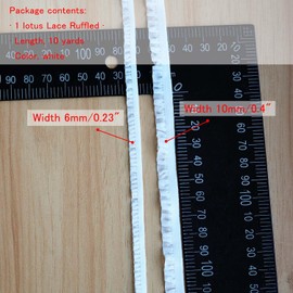 Youmeizer - Cinta elástica de encaje ultra estrecho de 10 yardas con volantes plisados, encaje de hoja de loto para costura, accesorios de ropa para el hogar (blanco, ancho de 6 mm/0.23 pulgadas)