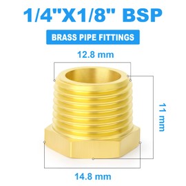 ERGAOBOY 2 pieces 1/8 inch BSP female thread to 1/4 inch BSP male thread brass reducer hex socket threaded pipe fitting