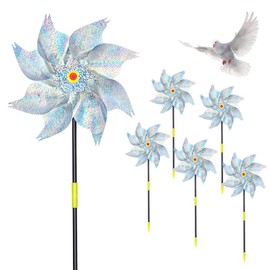 AOOWU 6 Pack Reflective Bird Scarer Windmill, Windmills Scare Birds Pigeons Deterrent, Bird Deterrent Windmills for Garden, Pinwheel Birds Deterrent for protection of Garden Crop, Fruit, Flower, Lawn