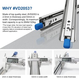 VADANIA 48" Heavy Duty Drawer Slide with Lock #VD2053, 2" in Width, 3-Fold Full Extension, Ball Bearing Lock-in & Lock-Out, Side Mount, 1-Pair