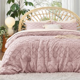 Bedsure Twin/Twin XL Comforter Set - Dusty Rose Comforter, Boho Tufted Shabby Chic Bedding, 2 Pieces Vintage Farmhouse Bed Set for All Seasons, Fluffy Soft Bedding with 1 Pillow Sham