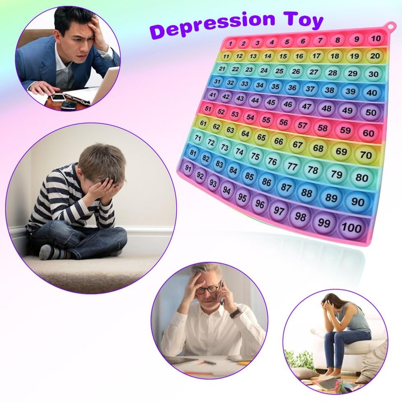 Math operations1-100 Number Learning Pop Fidget Toy, Rainbow Colors, Large