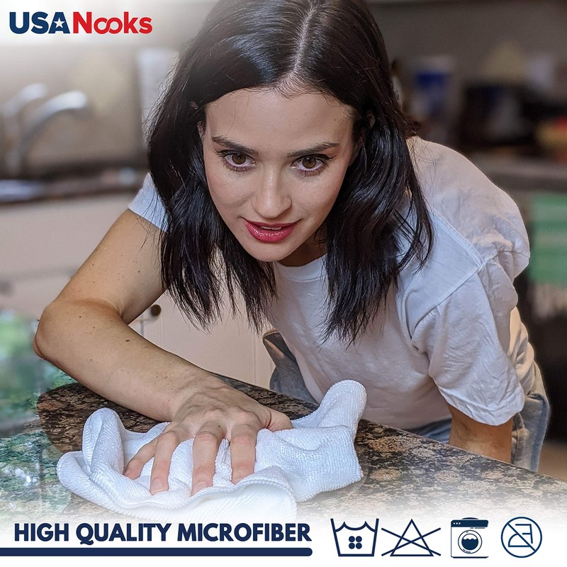 USANOOKS Microfiber Cleaning Cloth - White - 12Pcs (12.5x12.5 inch)