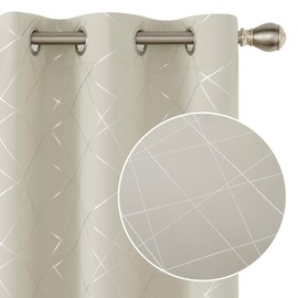 Deconovo Blackout Curtains for Bedroom & Living Room, Thermal Insulated, Room Darkening Drapes, Geometric, Grommet Top, 2 Panels, Light Beige, 42W x 90L Inch, Intersection