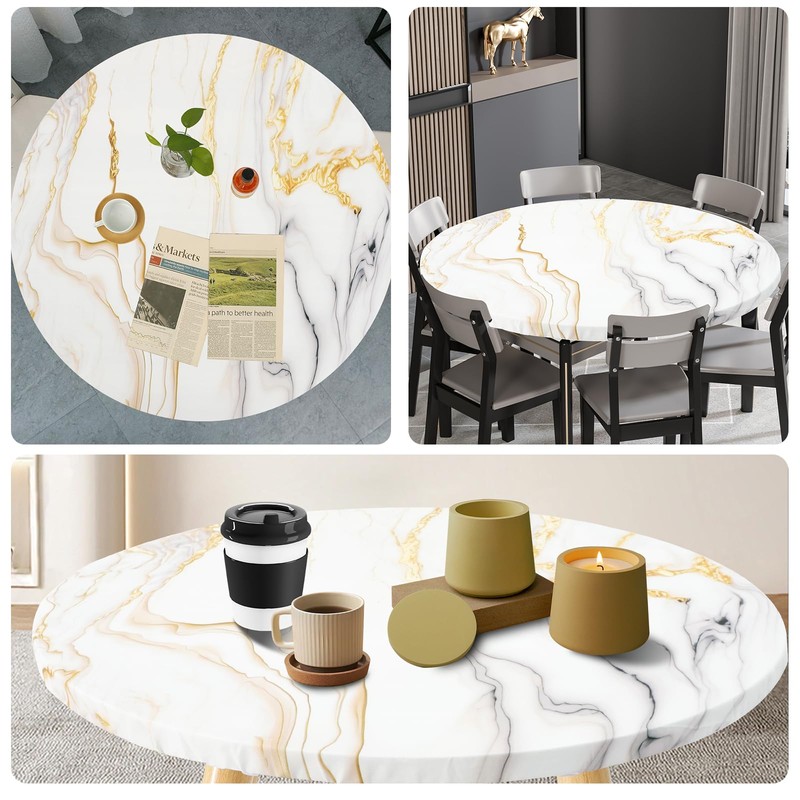 FwQoFvk Elastic Edge Round Tablecloth, Table Cover with Exquisite Patterns,