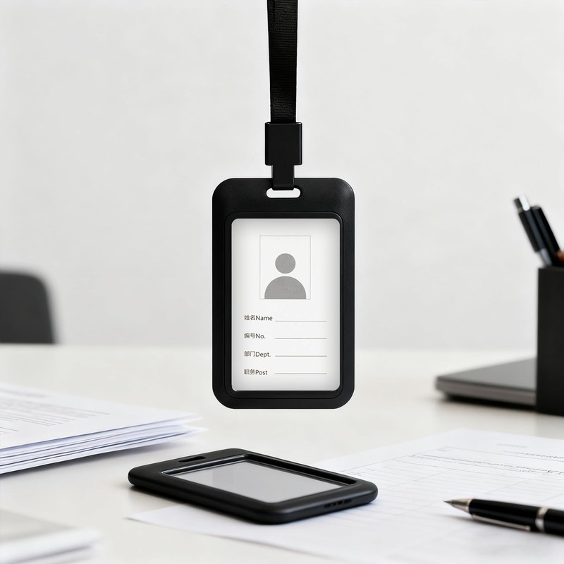 SINJEUN 50 Pack Sliding ID Badge Holder, Black Badge Holders