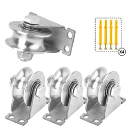 Biugaaufai 4 PCS U Type Wheel Pulley 1.89 Inch- 201 Stainless Steel Single Pulley Block, Rope Pulley Block with Mounting Screws, Wall Mounted Winch Pulley for Gym Equipment