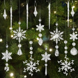 Pack of 16 Acrylic Icicle Snowflake Ice Drop Pendants, Christmas Tree Crystal Decorations, Christmas Tree Decoration, Crystal Snowflake for Christmas Tree Party