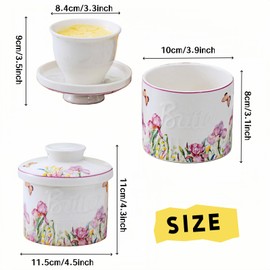 HAN SHENG Ceramic Butter Dish with Lid Butter Crock Butter Keeper Butter Container Butter Holder with Floral Decor Home Kitchen Gift Butter Storage