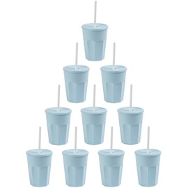 Engelland 10 x Plastic Cups with Lid and Straw, Drinking Cups, Plastic Cups, 0.25 L, Colour: Light Blue