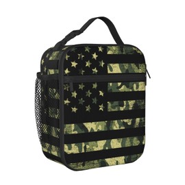 JIMOWANG Camouflage American Flag Lunch Bags Reusable Tote Lunch Box for Office Work School Picnic Camping Thermal Insulated Meal Bag